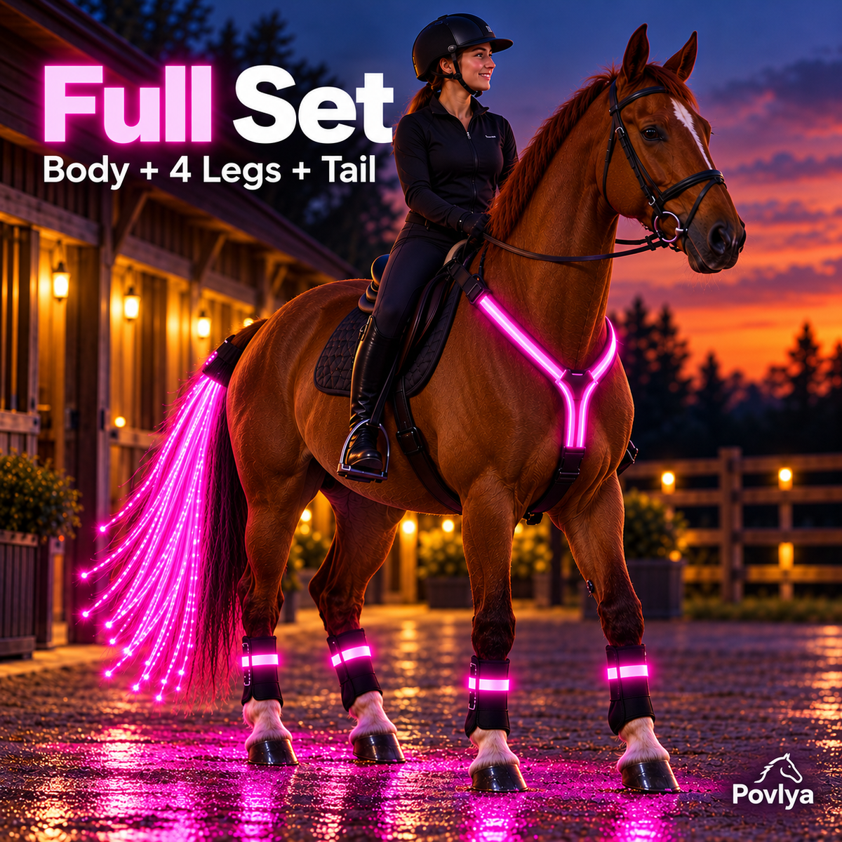 🐴 Full-Set LED Horse Harness Light Kit - Y-Chest Strap, Tail Light & Leg Bands