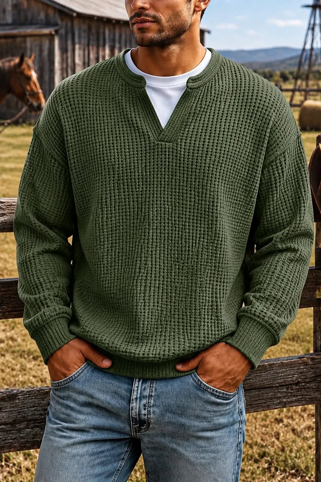 ❄️Men's Comfortable Layering Waffle-Knit T-Shirt/Sweatshirt