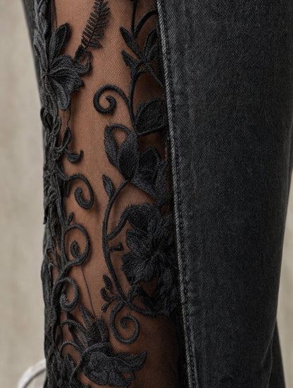 ⚡ JUST 100 AVAILABLE! 40% OFF Gothic Lace Jeans 🖤 High-Waist Wide Leg | Crimson Crypt