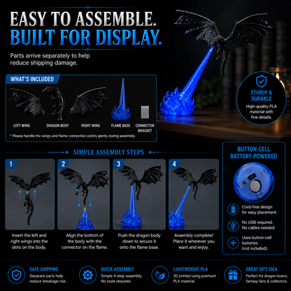 🐉 Fire-Breathing Dragon Book Nook Light – LED Fantasy Bookshelf Decor ✨