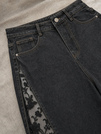 ⚡ JUST 100 AVAILABLE! 40% OFF Gothic Lace Jeans 🖤 High-Waist Wide Leg | Crimson Crypt