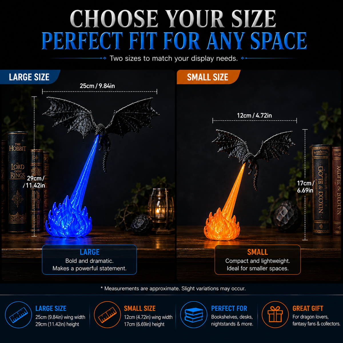 🐉 Fire-Breathing Dragon Book Nook Light – LED Fantasy Bookshelf Decor ✨