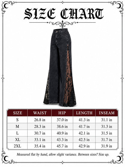 ⚡ JUST 100 AVAILABLE! 40% OFF Gothic Lace Jeans 🖤 High-Waist Wide Leg | Crimson Crypt