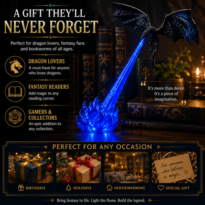 🐉 Fire-Breathing Dragon Book Nook Light – LED Fantasy Bookshelf Decor ✨