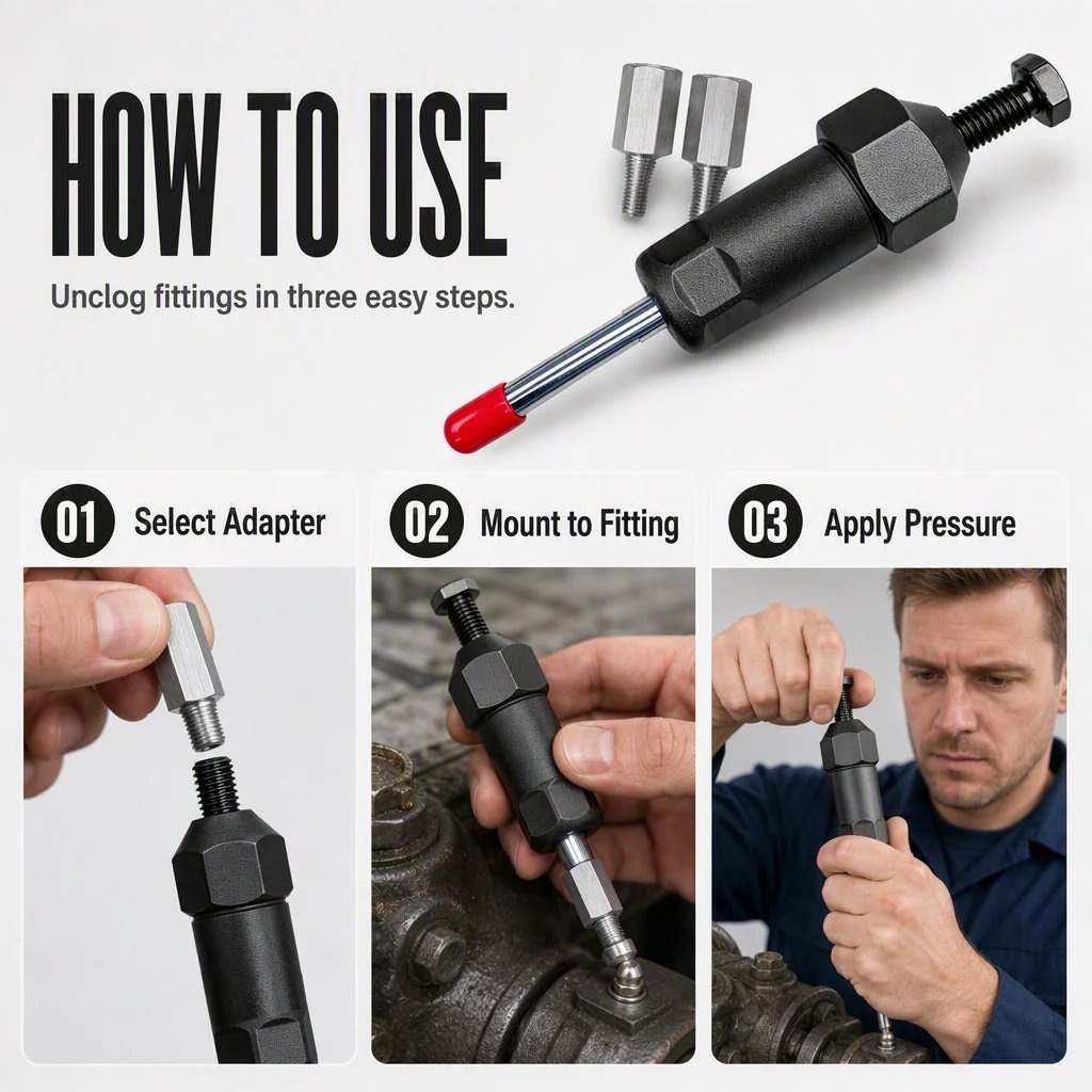 🔧 Heavy-Duty Grease Fitting Unclogger Tool – 600 PSI Cleaner