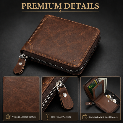 👝 Vintage Zip-Around Men’s Wallet – Compact PU Leather Wallet 🎁