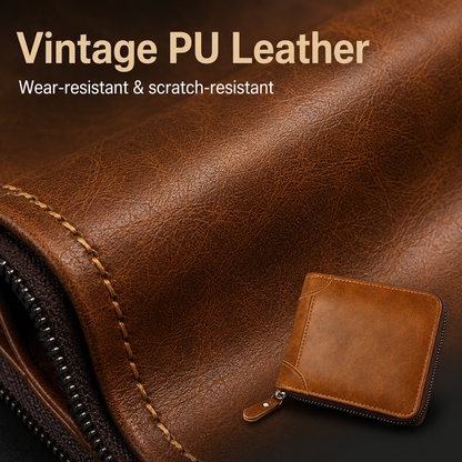 👝 Vintage Zip-Around Men’s Wallet – Compact PU Leather Wallet 🎁