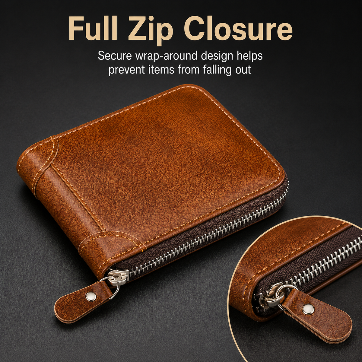 👝 Vintage Zip-Around Men’s Wallet – Compact PU Leather Wallet 🎁