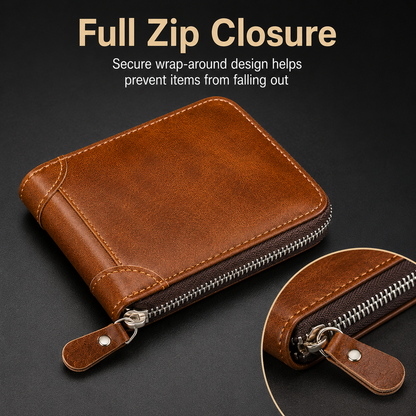 👝 Vintage Zip-Around Men’s Wallet – Compact PU Leather Wallet 🎁