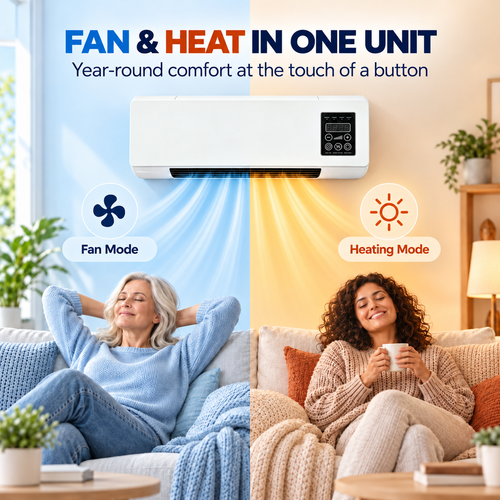 ❄️🔥 2-in-1 Wall-Mounted Cooling & Heating Unit - PTC Ceramic Air Conditioner Fan 🌡️
