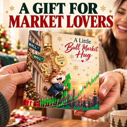 🐂📈  A Little Bull Market Hug – Inspirational Bull Keychain & Message Card Gift Set for Traders and Investors