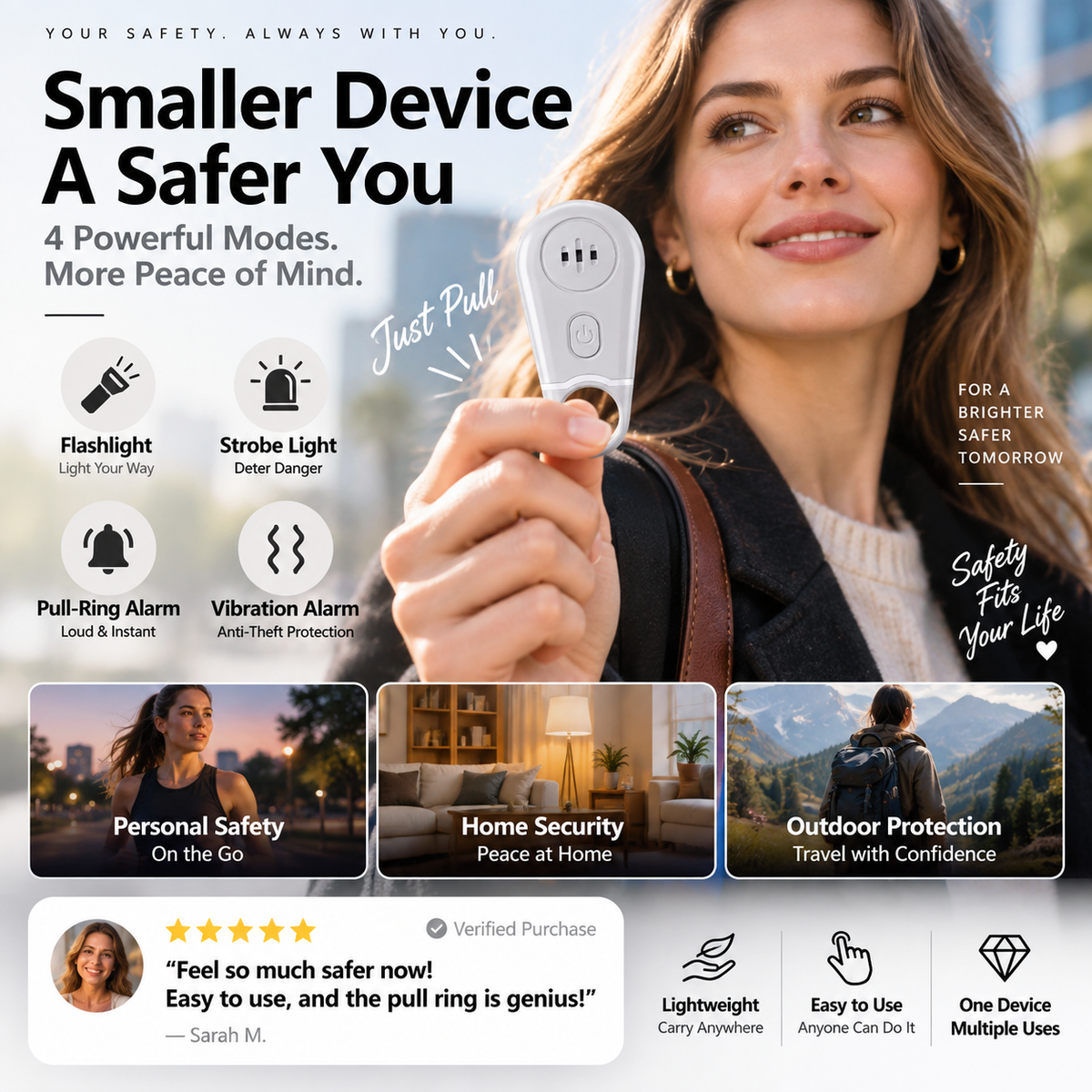 🚨 130dB Personal Safety Alarm & Vibration Sensor - Rechargeable Emergency Siren 🔦