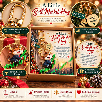 🐂📈  A Little Bull Market Hug – Inspirational Bull Keychain & Message Card Gift Set for Traders and Investors