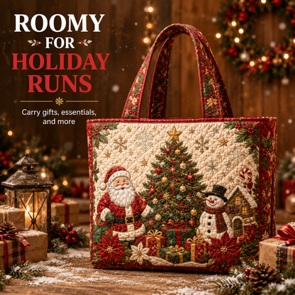 🎄Quilted Christmas Shoulder Tote Bag – Festive Holiday Shopping Bag 🎁