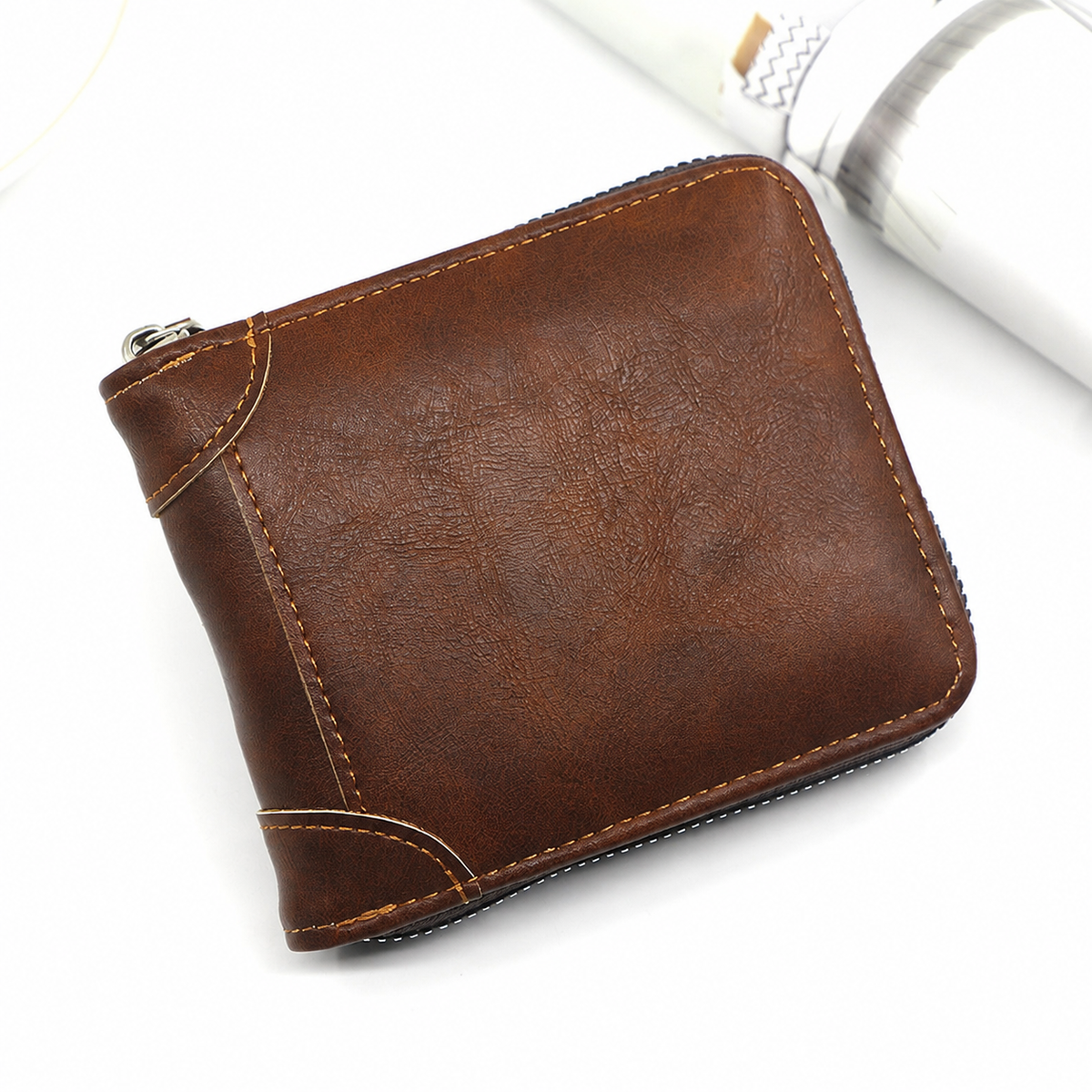 👝 Vintage Zip-Around Men’s Wallet – Compact PU Leather Wallet 🎁