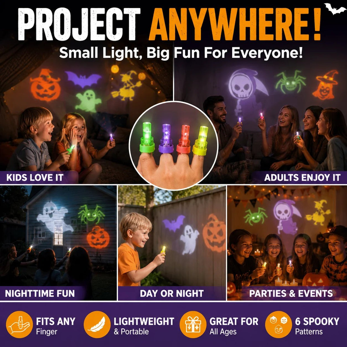 🎃🍬24PCS Halloween Finger Projectors – Fun Party Favor Lights