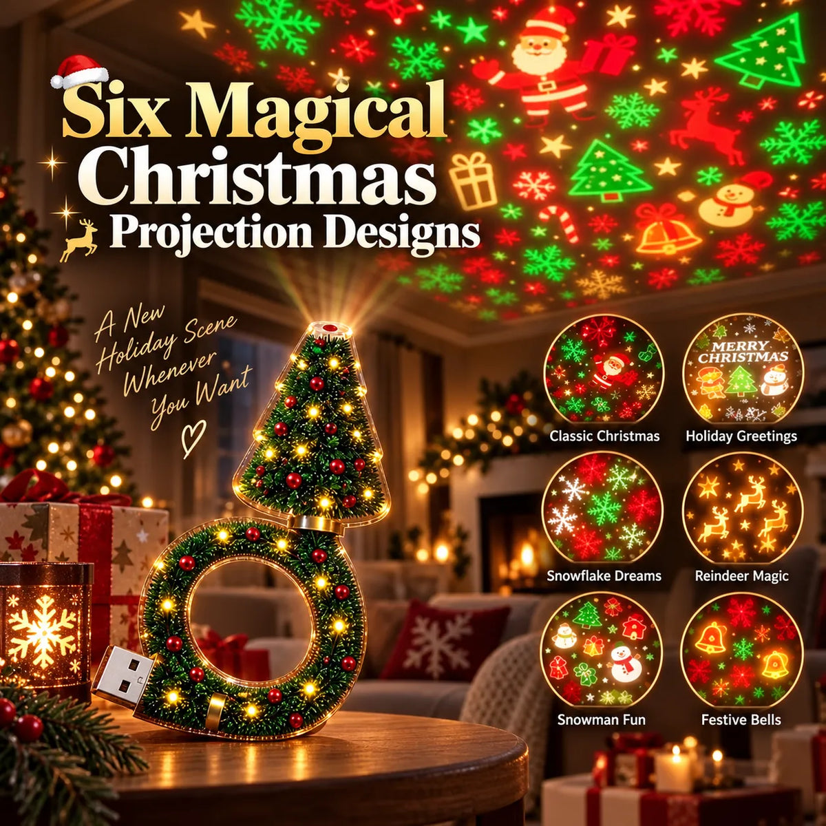 🎄 Christmas Tree Projection Lamp - 6 Theme Festive Ceiling Light 🎅