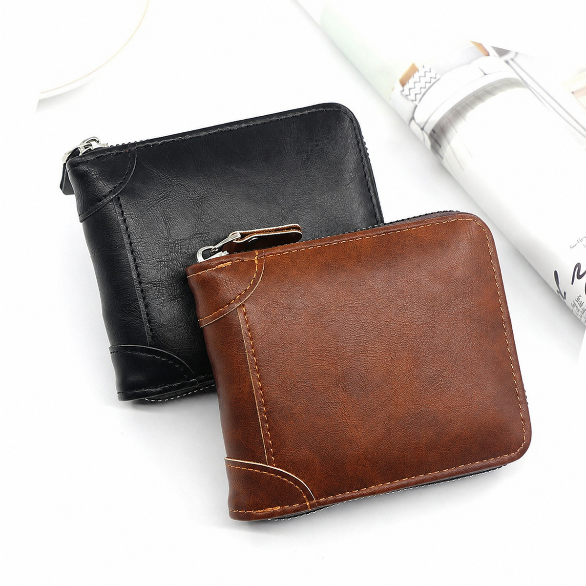 👝 Vintage Zip-Around Men’s Wallet – Compact PU Leather Wallet 🎁