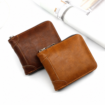 👝 Vintage Zip-Around Men’s Wallet – Compact PU Leather Wallet 🎁