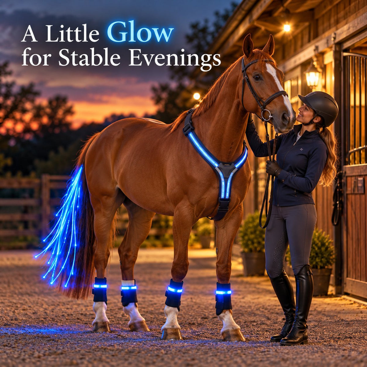 🐴 Full-Set LED Horse Harness Light Kit - Y-Chest Strap, Tail Light & Leg Bands