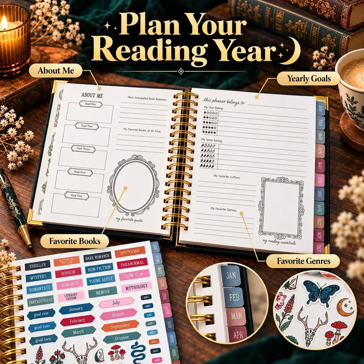 Midnight Study Hardcover Reading Planner for Book Lovers🌟Buy 3 Free Shipping