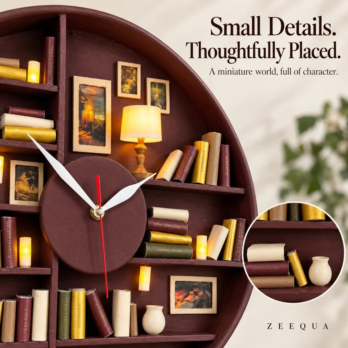🔥 50% OFF Today 🕰️Handcrafted Miniature Library Wall Clock – 3D Bookshelf with Warm LED Candlelight 📚