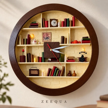 🔥 50% OFF Today 🕰️Handcrafted Miniature Library Wall Clock – 3D Bookshelf with Warm LED Candlelight 📚