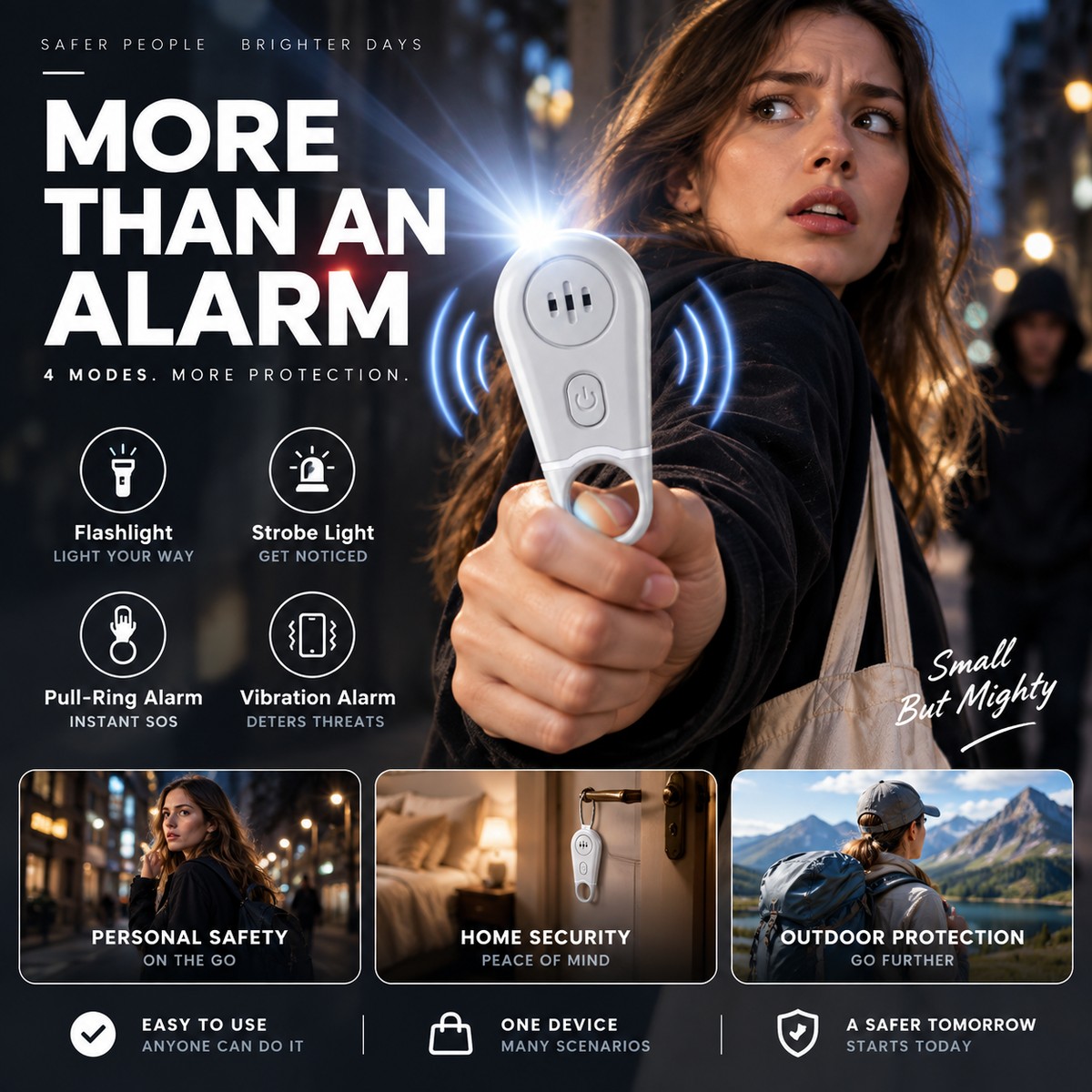 🚨 130dB Personal Safety Alarm & Vibration Sensor - Rechargeable Emergency Siren 🔦