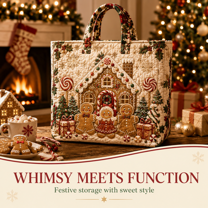 🎄Quilted Christmas Shoulder Tote Bag – Festive Holiday Shopping Bag 🎁