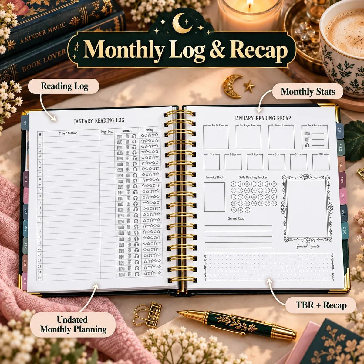 Midnight Study Hardcover Reading Planner for Book Lovers🌟Buy 3 Free Shipping