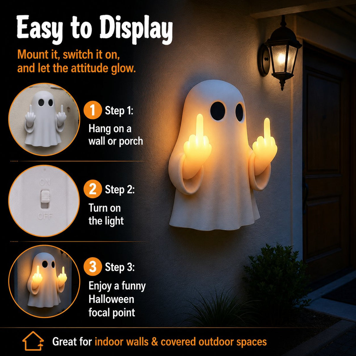 Ghost Middle Finger Wall Light Funny Glowing Halloween Decor 2026