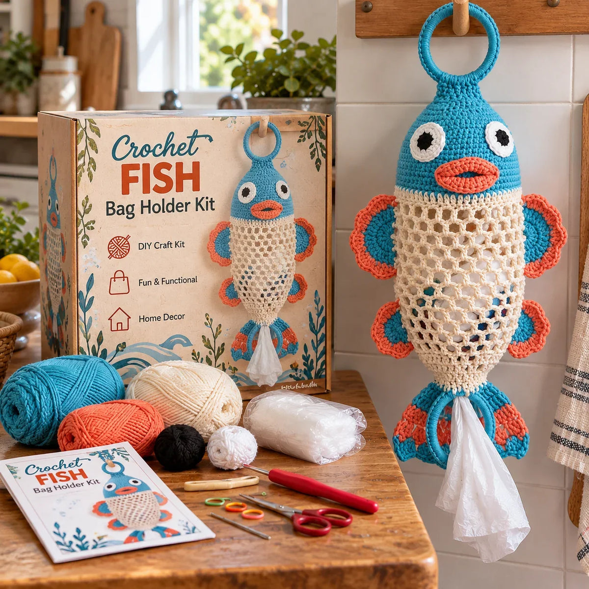 🧶🐔 DIY Crochet Animal Bag Holder Kit – Cute & Practical Kitchen Organizer