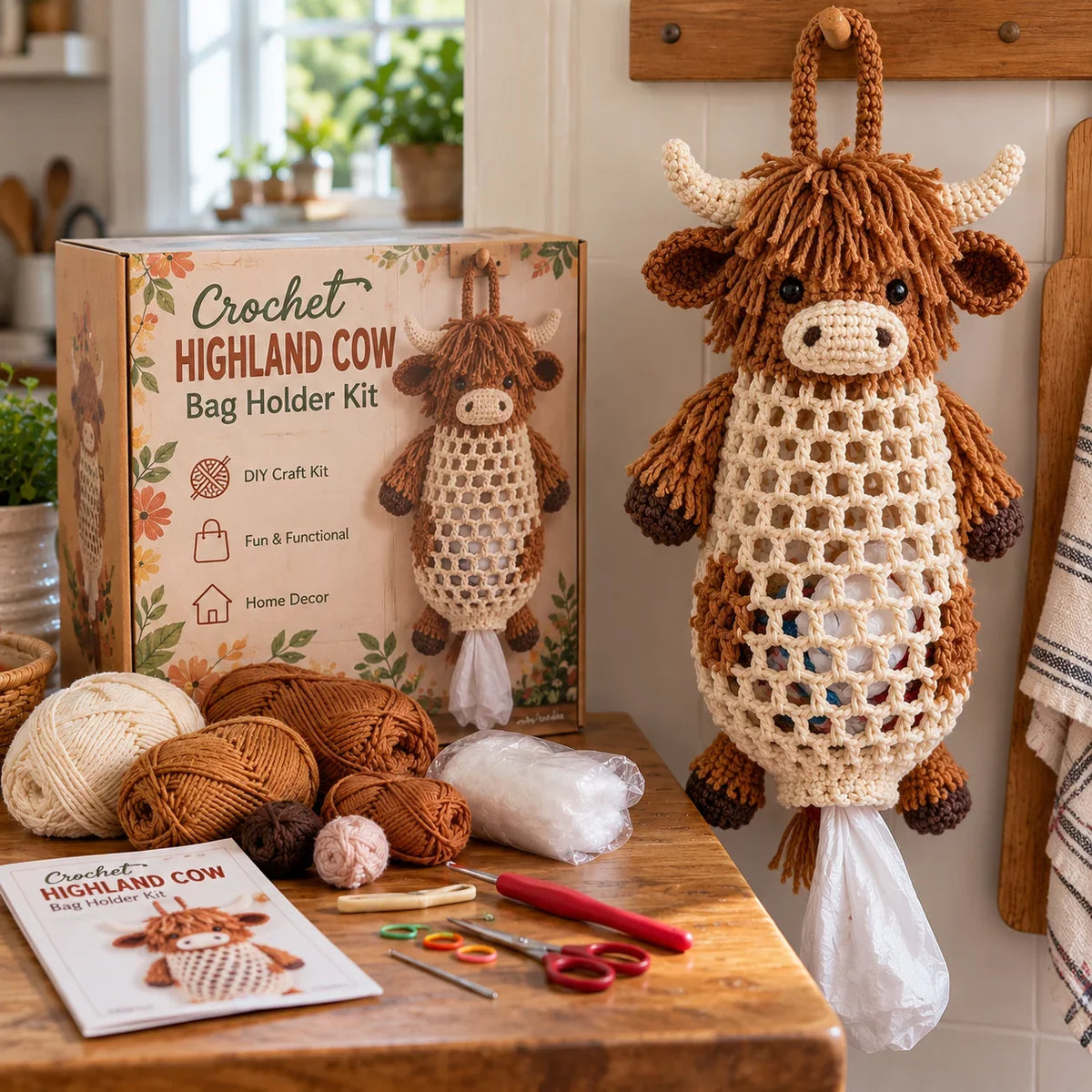 🧶🐔 DIY Crochet Animal Bag Holder Kit – Cute & Practical Kitchen Organizer