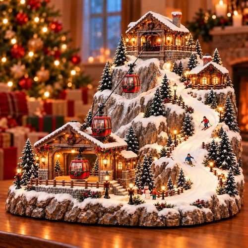 ✨Animated Christmas Mountain Cable Car & ✨Ski Village Scene ✨