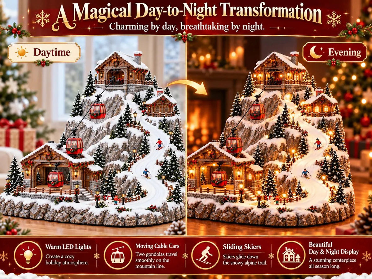 ✨Animated Christmas Mountain Cable Car & ✨Ski Village Scene ✨
