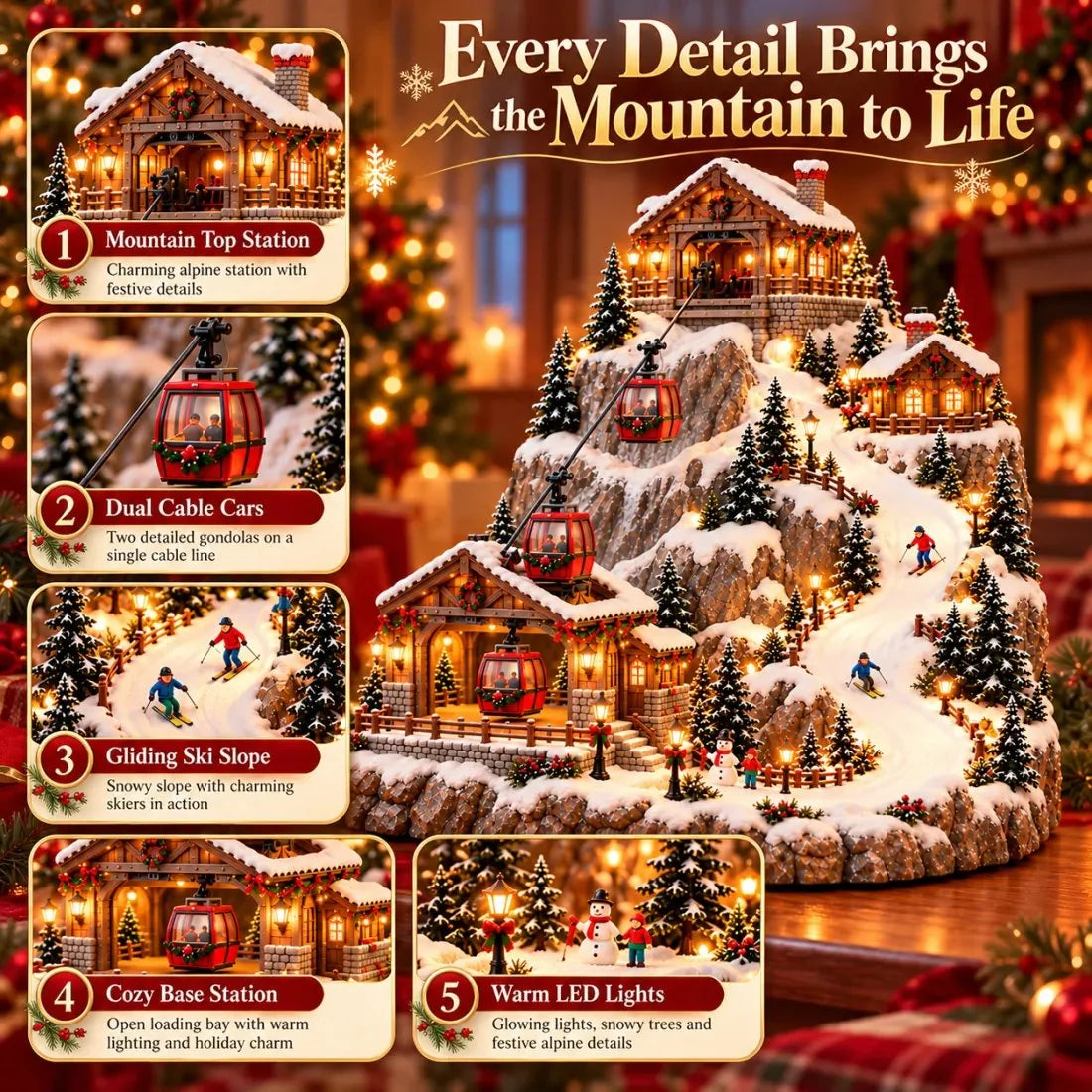 ✨Animated Christmas Mountain Cable Car & ✨Ski Village Scene ✨