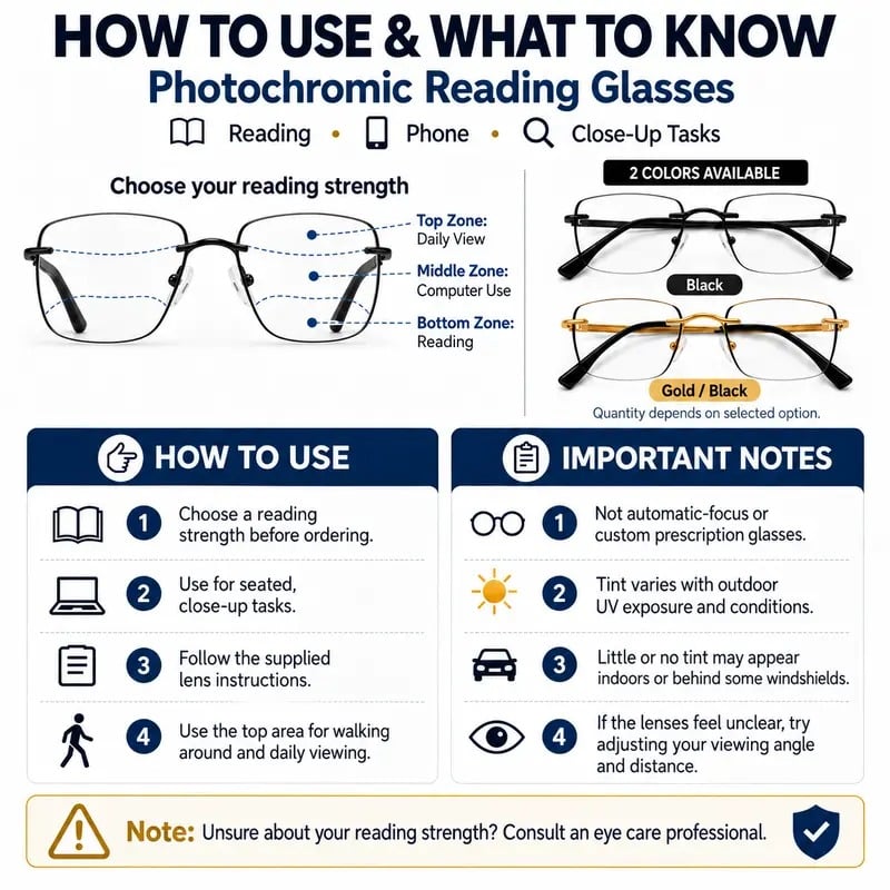 Unisex Progressive Multifocal Photochromic Reading Eyeglasses
