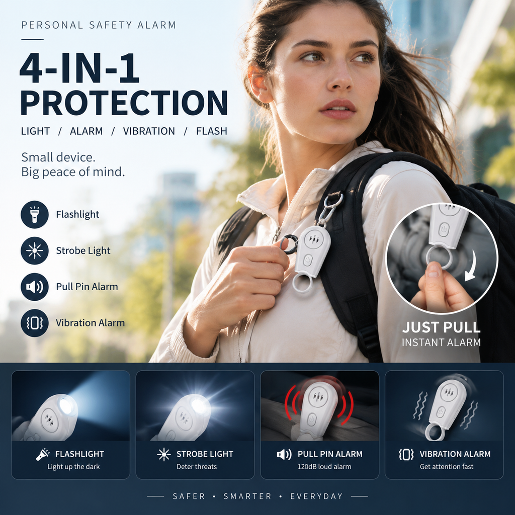 🚨 130dB Personal Safety Alarm & Vibration Sensor - Rechargeable Emergency Siren 🔦