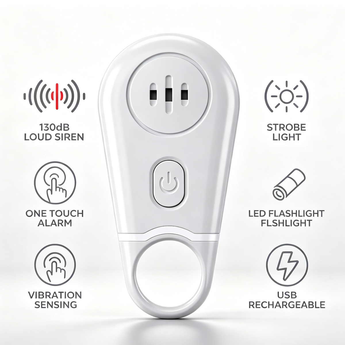🚨 130dB Personal Safety Alarm & Vibration Sensor - Rechargeable Emergency Siren 🔦