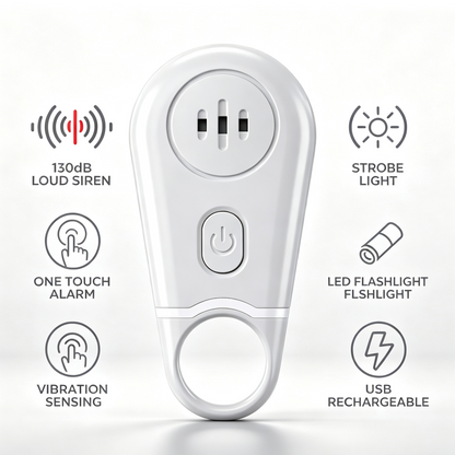 🚨 130dB Personal Safety Alarm & Vibration Sensor - Rechargeable Emergency Siren 🔦