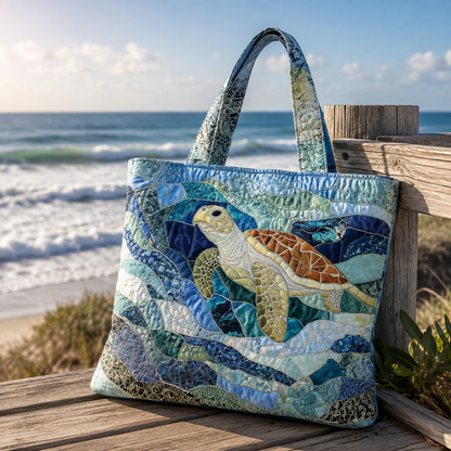 🔥 Turtle Ocean Quilted Tote Bag – Handmade Coastal Beach Bag with Sea Turtle Design