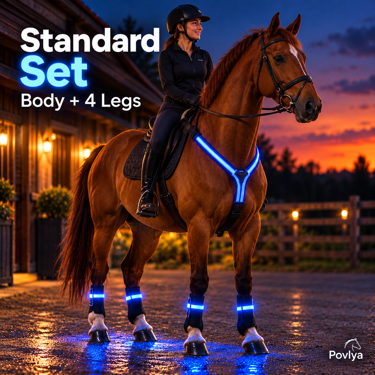 🐴 Full-Set LED Horse Harness Light Kit - Y-Chest Strap, Tail Light & Leg Bands