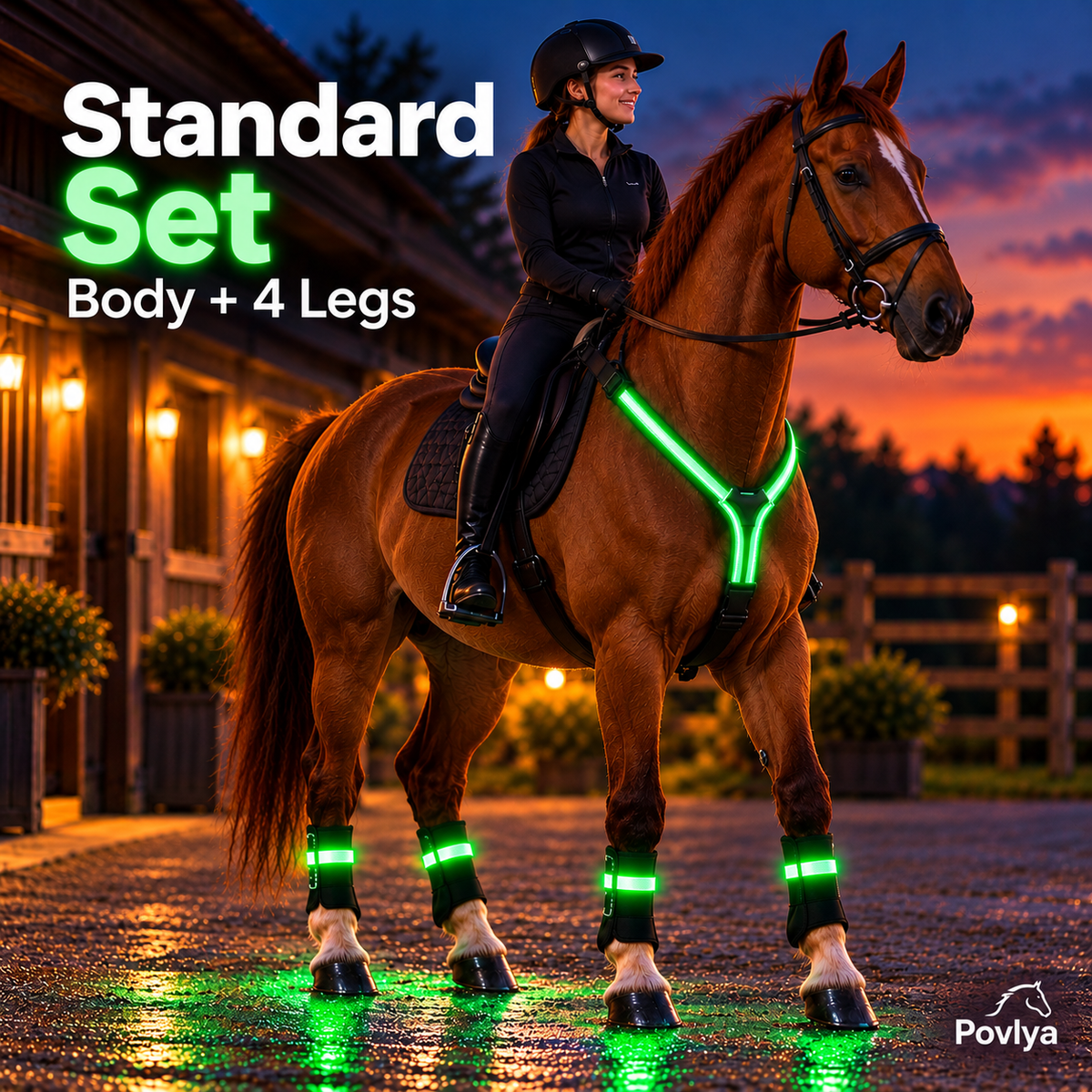 🐴 Full-Set LED Horse Harness Light Kit - Y-Chest Strap, Tail Light & Leg Bands