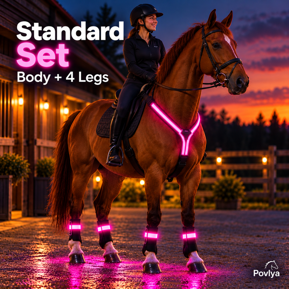 🐴 Full-Set LED Horse Harness Light Kit - Y-Chest Strap, Tail Light & Leg Bands