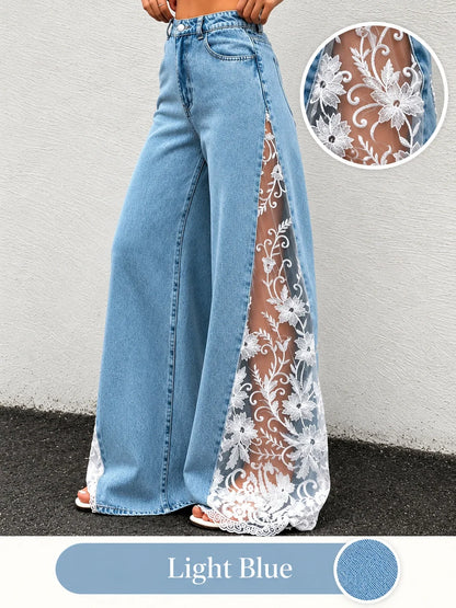 ⚡ JUST 100 AVAILABLE! 40% OFF Gothic Lace Jeans 🖤 High-Waist Wide Leg | Crimson Crypt