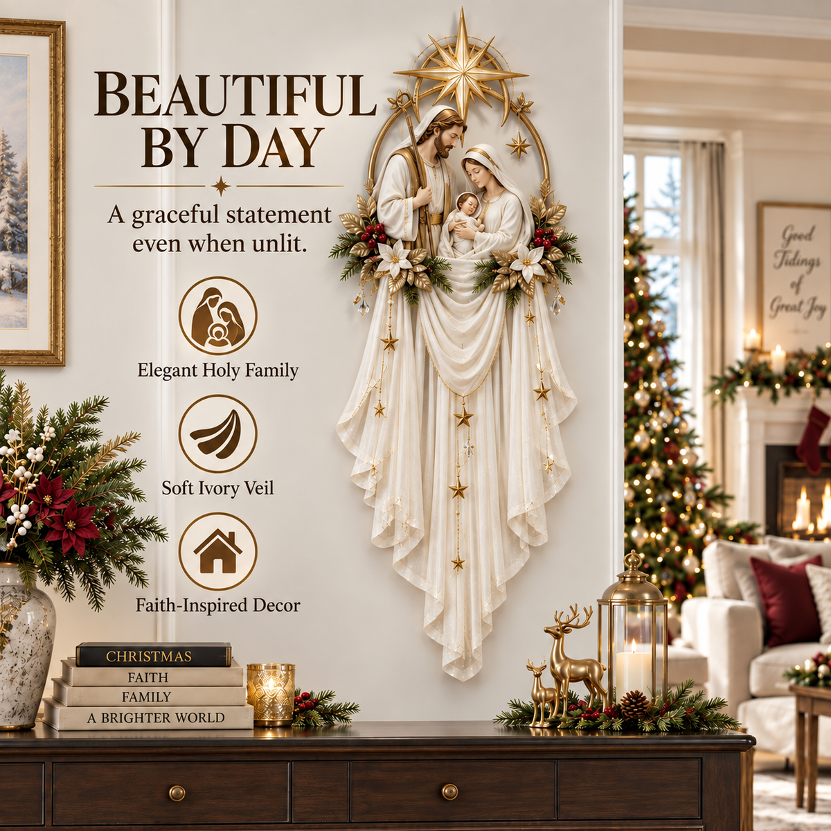 🎄 Christmas Snowflake Cascading Wall Light – Warm White Winter Village Decor ✨