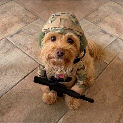 🐾 Funny Pet Soldier Costume – Walking Tactical-Style Dog Outfit