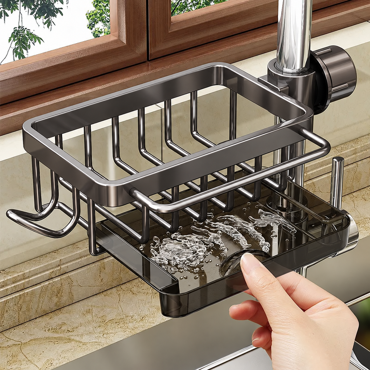 🧽 Faucet-Mounted Sink Organizer with Removable Drip Tray ✨