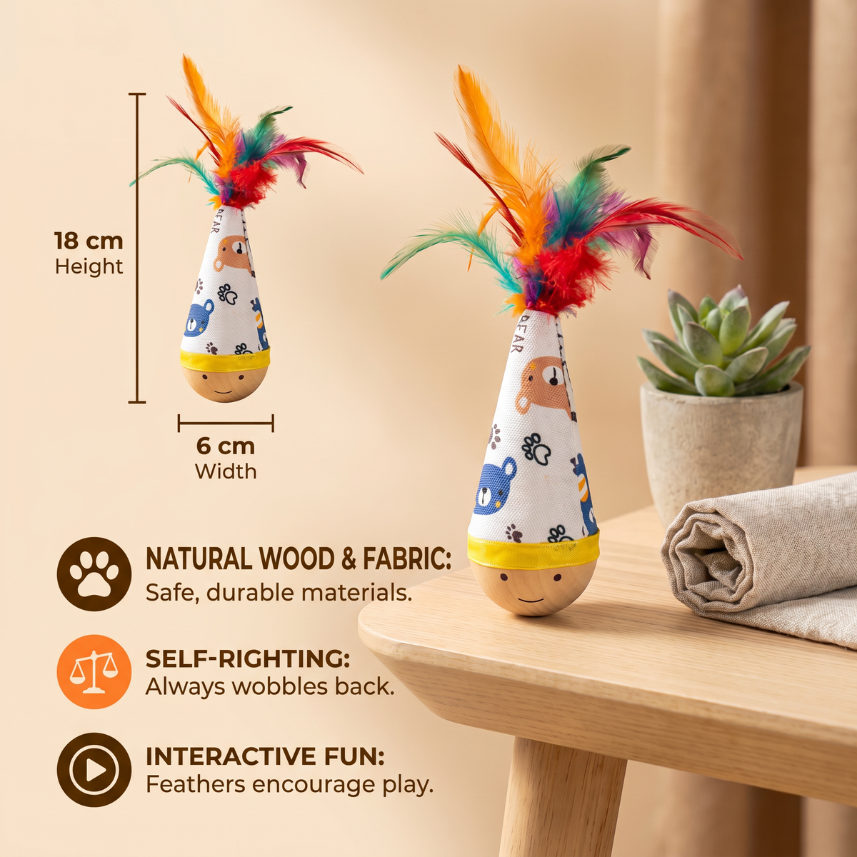 Natural Beech beech wood roly poly toy