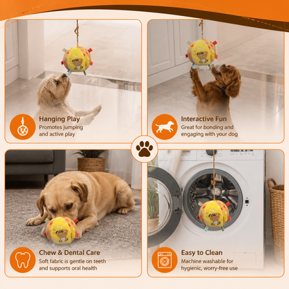 Interactive Hanging Dog Ball Toy with Elastic Play Rope & Hook
